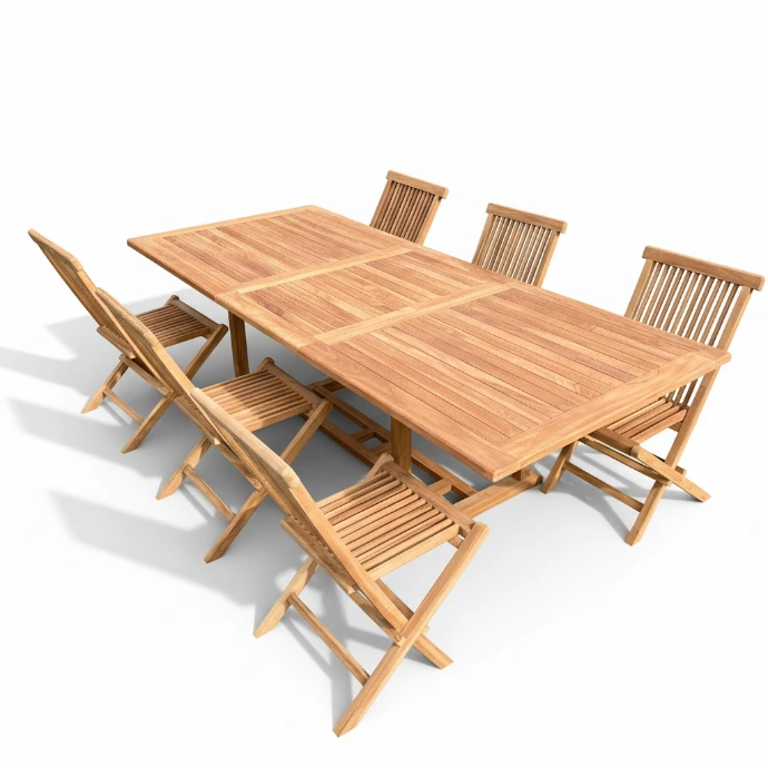 table rectangulaire en teck avec 6 chaises