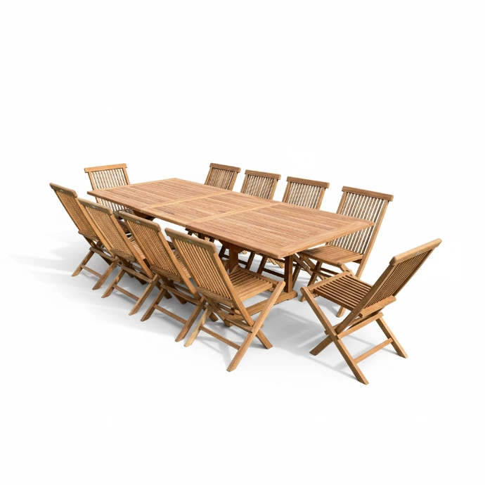 table rectangulaire en teck avec 10 chaises