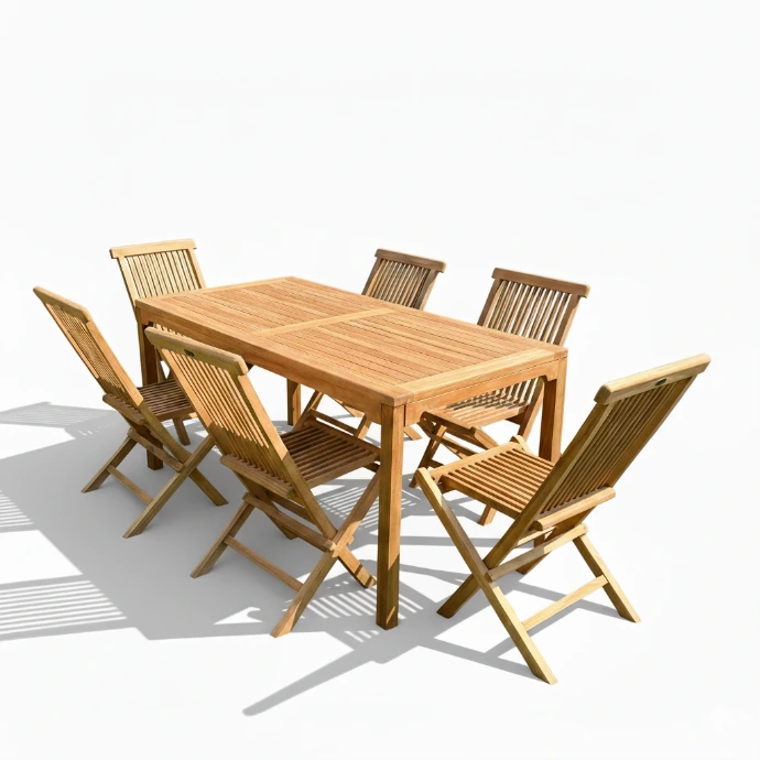 table rectangulaire en teck avec 6 chaises