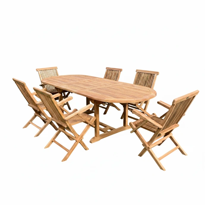 table ovale en teck avec 6 chaises accoudoirs