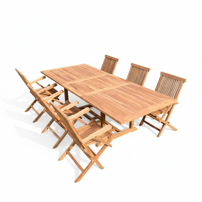 table rectangulaires en teck avec 6 chaises accoudoirs
